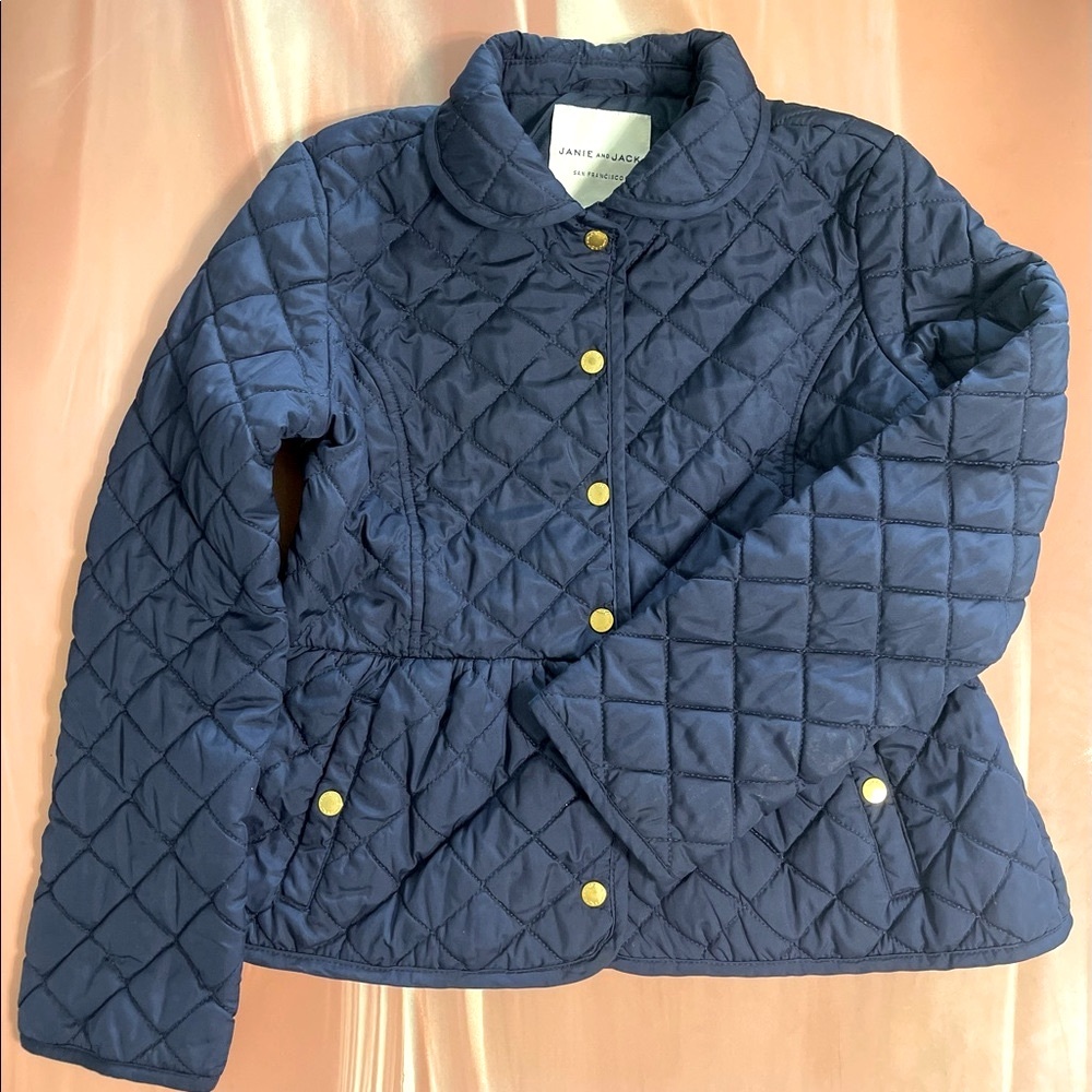 Janie and Jack Quilted Barn Coat in Navy Blue Size 7-8